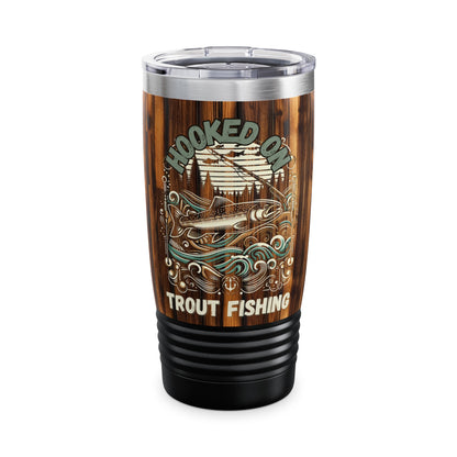 Anglers Delight - Hooked on Trout Fishing 20oz Tumbler - Stainless Steel, Double-Wall Insulation, Ribbed Grip - Perfect for Fishermen