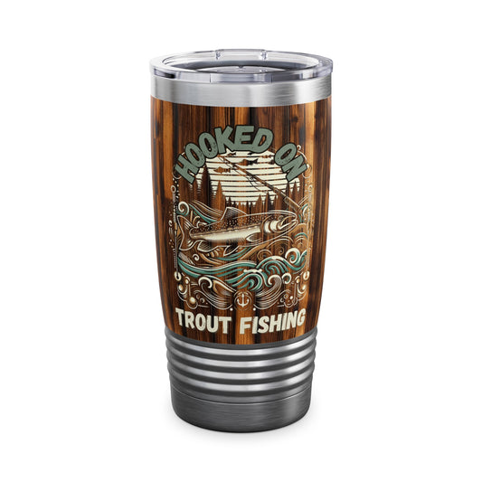 Anglers Delight - Hooked on Trout Fishing 20oz Tumbler - Stainless Steel, Double-Wall Insulation, Ribbed Grip - Perfect for Fishermen